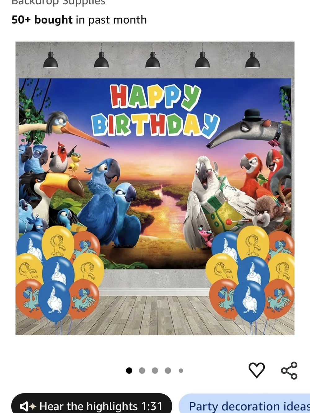 Happy Birthday Blue Parrot Backdrop Party Banner with Orange & Blue Balloons